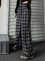 Jmprs Oversize Women Sweatpants Summer Fashion Black Plaid Casual Pants Elastic Waist Casual Pockets Student Trousers