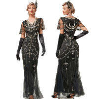 KKSequins ชุดแขนสั้น Slim ชุดเพื่อนเจ้าสาว Light Party ชุดราตรียาว Fishtail ชุด1920S Flapper ชุด Great Gatsbyq11