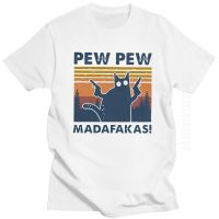 Cool Men Funny Cat Pew Pew Madafakas T Shirt New Cotton T-Shirt Vintage Crazy Cat Tees Top Humor Tshirt Idea Gift Clothes 【Size S-4XL-5XL-6XL】