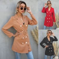 ZZOOI 2021 New One-Piece Small Suit Womens Spring and Autumn Lapel Long Button Blazer Fashion All-match Outdoor Top