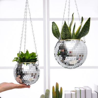 【CC】 Disco Hanging Pot Indoor Pots Rope Mirror Basket Garden Vase