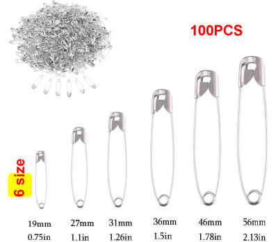 100Pcs Needles Safety Pins Silver Assorted Size Small Medium Large Sewing Craft 19mm 27mm 31mm 36mm 46mm 56mm safety pins