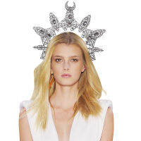 Moon Goddess Halo Crown Headband กับ Rhinestone โลหะ Sunburst เครื่องแต่งกายคอสเพลย์ Masquerade Party Headpiece เทศกาลงานแต่งงาน