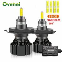 OVEHEL H4 H11 LED 360 96000LM 120W Canbus 9012 HIR2 H7 H1 H3 H8 D1S D2S HB3 9005 HB4 9006 Led Car Headlight 6000K Fog Lamp 12V