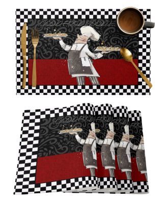 【CW】ﺴ  4/6 Pcs Placemat Chef Food Texture Easter Dining Table Mats Coaster