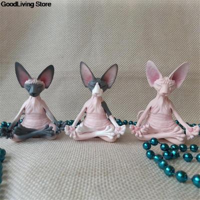 8ซม. Cat Meditate รูปปั้นสะสม Figurines Miniature Decor Sphynx เดสก์ท็อปตกแต่งสัตว์รูป3D Home Decor Sphinx