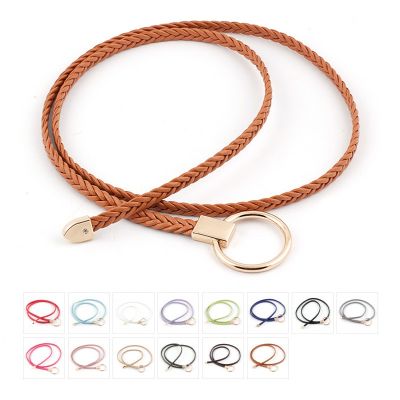 Trendy Braided Belt For Dresses Fashionable O-ring Buckle Belt For Women Ladies Gold O-ring Buckle Belt Black String Waistband For Women Thin Braided Leather Belt For Women