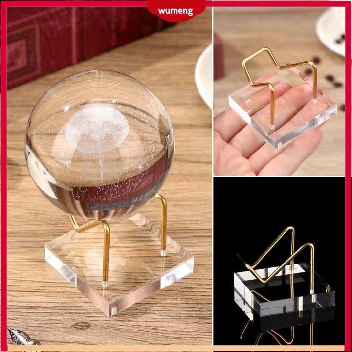 WUMENG Transparent Glass Gemstones Geode Crystal Ball Display Stand