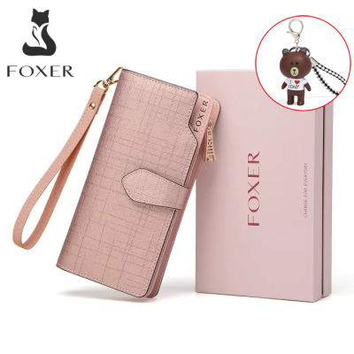 FOXERผู้หญิงกระเป๋าสตางค์หนังกระเป๋าเงินผู้ชายกระเป๋าสตางค์แบบบางที่มีWristletกระเป๋าเก็บบัตร