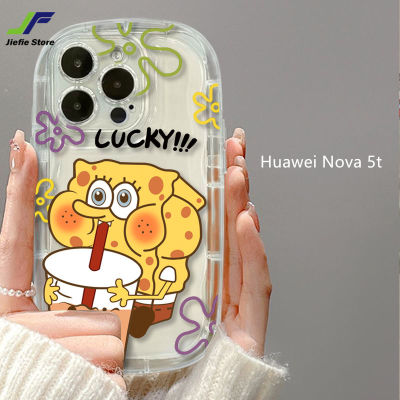 JieFie เคสโทรศัพท์การ์ตูน SpongeBob สำหรับ Huawei Nova 5t น่ารักพายดาวดื่มสบู่ชานมเคสโทรศัพท์กันกระแทก TPU