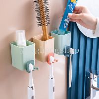 ☃□㍿ 3 in 1 Multipurpose Wall-mounted Toothbrush Rack Punch-free Cup Toothpaste Holder Bathroom Storage Box