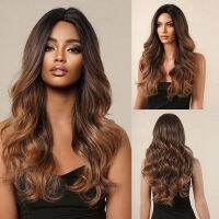 【jw】™✟ Ombre Wavy Synthetic Wig for Middle Part Hair Ginger Balayage Resistant Use