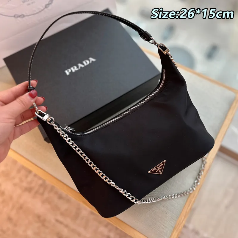 gift box packaging) prada hobo bag nylon high grade women's cross body &  shoulder bags 2023 women's chain bag street style | Lazada