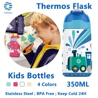 Fjbottle Kids Water Bottle 350ML(12Oz) Thermos Flasks With Free Gift Cute Dinosaur Pattern Vacuum Bottle With Healthy Straw And BPA Free Water Bottle For Kids