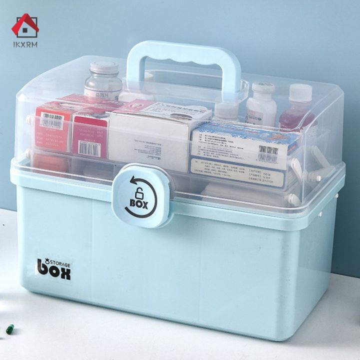 ikxrm-32-layer-portable-first-aid-kit-storage-box-plastic-multi-functional-family-emergency-kit-box-with-handle