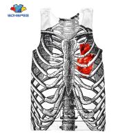 SONSPEE Latest Skeleton Internal Organ Structure 3D Printing Sleeveless Vest Men Women Oversize Grunge Aesthetic Goth Tank Tops