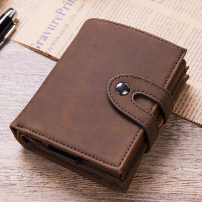 （Layor wallet） ผู้ถือบัตรกระเป๋าสตางค์บางเรียบง่าย Pop Up หนังผู้ชายกระเป๋าสตางค์ RFID ปิดกั้นโลหะกรณีบัตรเครดิตธนาคารกับเหรียญกระเป๋าผู้ถือบัตร