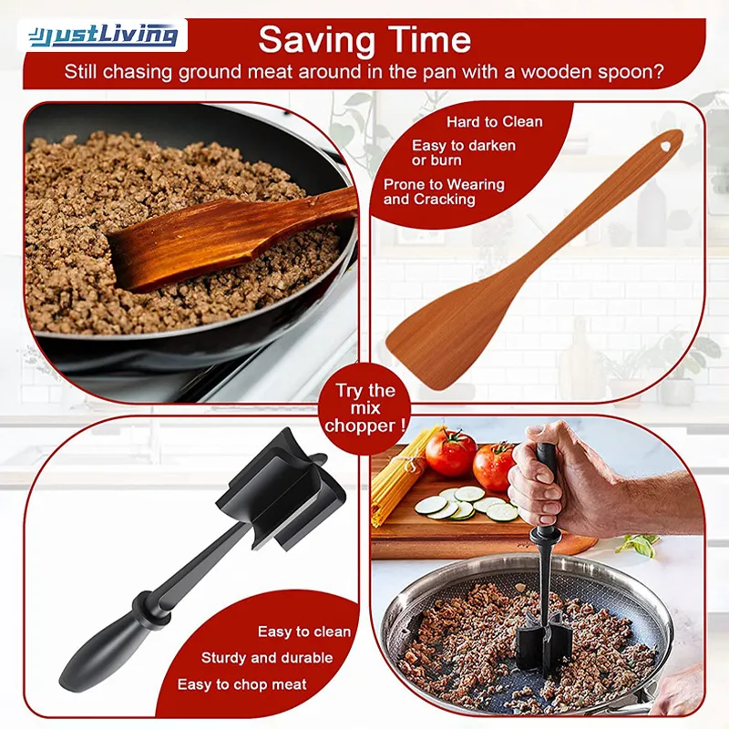 Non-Stick Meat Chopper 5 Blades Ground Beef Masher Heat Resistant Smasher  Tool