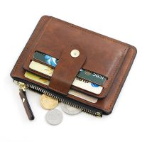 Men Small Fashion Credit ID Card Holder Wallet Male Slim Leather Wallet with Coin Pocket Brand Designer Brown Business Purse