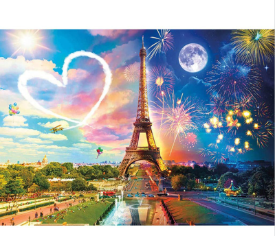 ใหม่เจาะรอบ5D ภาพวาดเพชร DIY "LoveHeart Eiffel Tower" 3D เย็บปักถักร้อยงานปักครอสติช5D ตกแต่งบ้าน