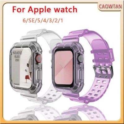 สายซิลิโคนใสสีลูกกวาดสำหรับ Apple Watch,เคสและสายคล้องกันนํ้าสำหรับ Apple Watch Series SE 6 5 4ยาว40มม. 44มม. 38มม. 42มม. 3 2 1