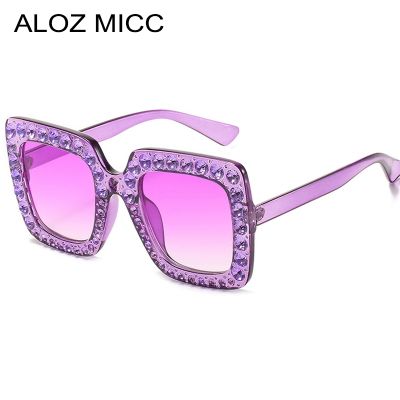 Crystal Square Diamond Sunglasses Women Oversized Rhinestones Sun Glasses Female Mirror Fashion Purple Blue Shades Eyeglasses