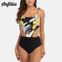 Anfilia Cutout Bathing Suits for Women Floral Fashion Monokini Swimsuits Swimwear купальник слитный