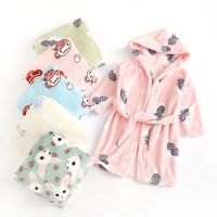 Cartoon Animal Bathrobe For Children Flannel Long Sleeve Hooded Kids Clothes Boys Robe Winter Childrens Clothing 2-7 Years