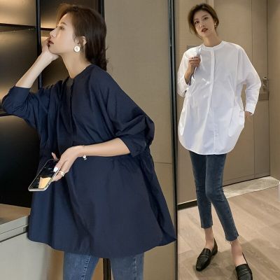 เสื้อคลุมท้อง751 #2023ชุดเสื้อเชิ้ตสไตล์หรูหราสำหรับสตรีมีครรภ์เสื้อคลุมท้องสีขาว MODE Korea ฤดูใบไม้ร่วง