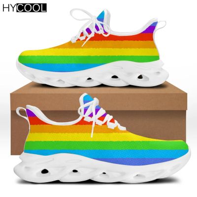 HYCOOL เกย์สีรุ้งรองเท้ารองเท้าผ้าใบสำหรับผู้ชาย LGBT Pride เพื่อนๆระบายอากาศได้รองเท้าพื้นแบนผูกเชือกผู้ชายกันลื่นรองเท้า Zapatos