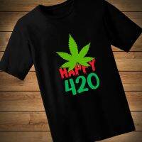 Happy 420เทรนด์ใบป่านแขนสั้นเสื้อยืดผู้ชายหลวม ๆ แฟชั่นเสื้อผ้าแบรนด์