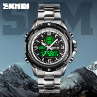 SKMEI Mens Watches Quartz Sport Watch Luxury Steel Strap Stopwatch Chrongraph Digital Watch 2Time Wristwatch Mens Outdoor Clock