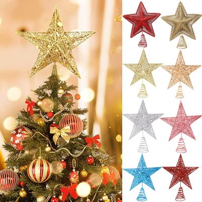 Christmas Tree Top Decoration 3D Hollow Five-pointed Star Topper Christmas Tree Hanging Pendant Ornament Xmas Party Decoration