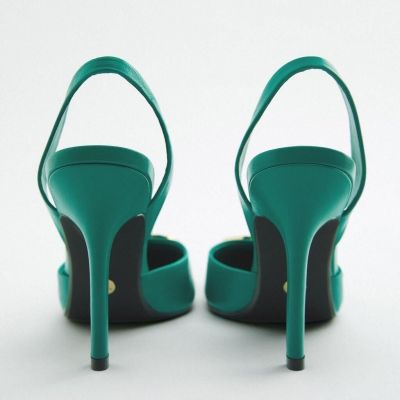 【high quality】original ZARAˉ 22 summer new womens shoes green decoration high-heeled mules stiletto slingback pointed toe sandals large size summer new style womens shoes slippers for women slides outside wear sandals for women