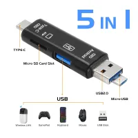 5 In 1 Usb 2.0แบบมัลติฟังก์ชั่นประเภท C /Usb/ ไมโคร Usb /Tf/sd เครื่องอ่านการ์ดความจำ OTG การ์ดอะแดปเตอร์สำหรับตัวอ่านอุปกรณ์เสริมโทรศัพท์มือถือ