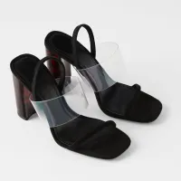 [Ready Stock] 2022ZARA New transparent belt square head fashion casual versatile high-heeled shoes