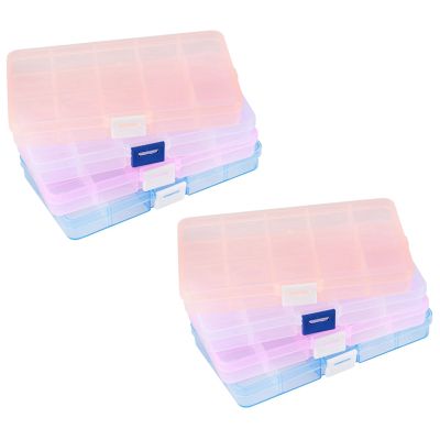 4 Packs (4 Colors) Plastic Storage Box (15 Compartments) Jewelry Earring Tool Containers