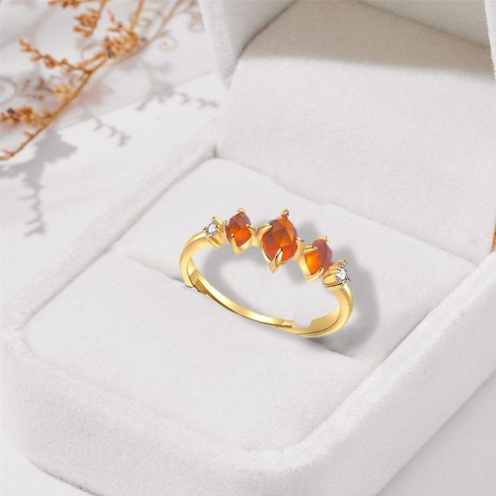 tt-แหวนโกเมนสีส้มชุบทองสีเงินสเตอร์ลิง-s925สำหรับผู้หญิงดีไซน์แบบผ่าสไตล์วินเทจ