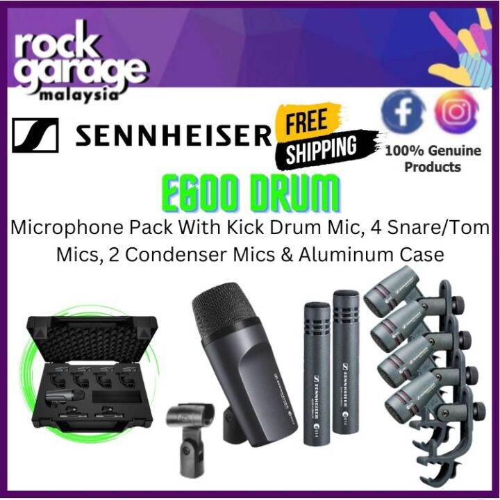 Sennheiser E600 Drum Microphone Pack With Kick Drum Mic, 4 Snare/Tom