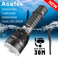 Asafee XHP70 LED Diving Scuba D815B Super Bright Diving Flashlight1500LM 3-speed Push on Magnetic Switch uses18650/26650 Battery IPX8 Waterproof