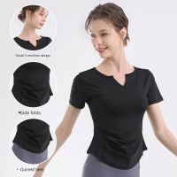 Lulu yoga sports top side pleats quick-drying breathable short-sleeved T-shirt 1110