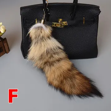 2023 Black Fox Tail Keychain Handbag Tassel Bag Charm Pendant Key