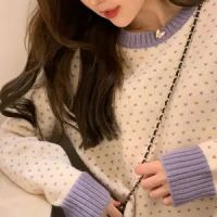 Nomikuma Korean Sweet Dot Women Pullover Sweater Hit Color Long Sleeve O-neck Knitted Tops 2020 Autumn Winter Pull Femme 6C981