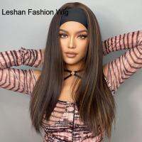 Black Brown Highlight Long Straight Headband Wigs for Black Women Daily Cosplay Synthetic Wigs Heat Resistant Fibre