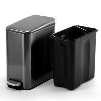 1 PCS Compact Bathroom Trash Can Stainless Steel School Products with Steel Pedal Step with Plastic Belt Lining Removable Black, 5-Liter