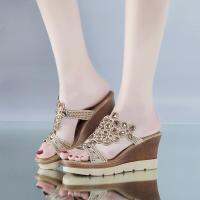 GO MALL ผู้หญิงฤดูร้อน Peep Toe Breathable ชายหาดรองเท้าแตะ Rhinestone SLIP-ON รองเท้า Wedges