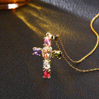 Hot 2022คุณภาพสูงสแตนเลสสี Zircon Cross จี้สร้อยคอผู้หญิง Charm หญิงเครื่องประดับทางศาสนา Gift