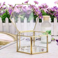 Glass Vintage Jewelry Box Golden Geometric Jewelry Display Organizer Box Home Decorative Box for Storage