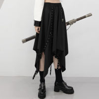 Irregular Skirt Girls New Dark Tie Street Punk Wind Weave Buckle Medium-length Skirt Y2k Skirt Gothic Skirt Long Skirt