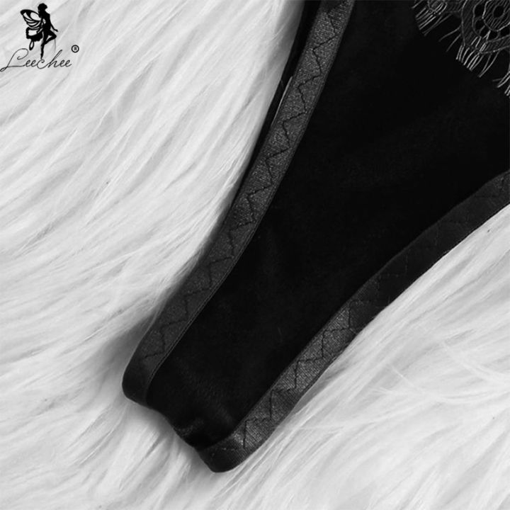 cos-imitation-leechee-สีดำเซ็กซี่ลูกไม้ขอบ-push-up-bra-สามจุดชุดชั้นในนอนท็อปส์ปรับผู้หญิงกางเกงชุดกลวงออกชุดชั้นใน